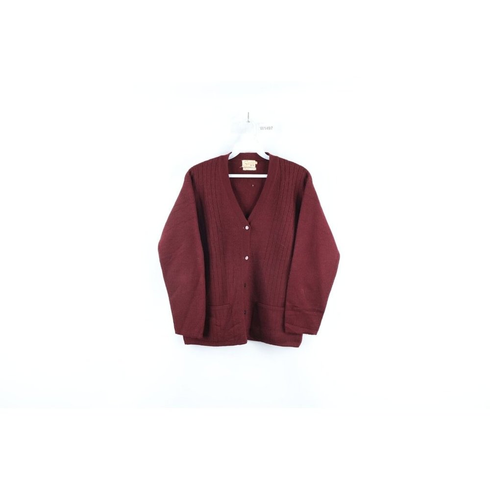 Vintage 70s Grunge Womens 36 Wool Blend Knit Kurt Cobain Pocket Cardigan Sweater